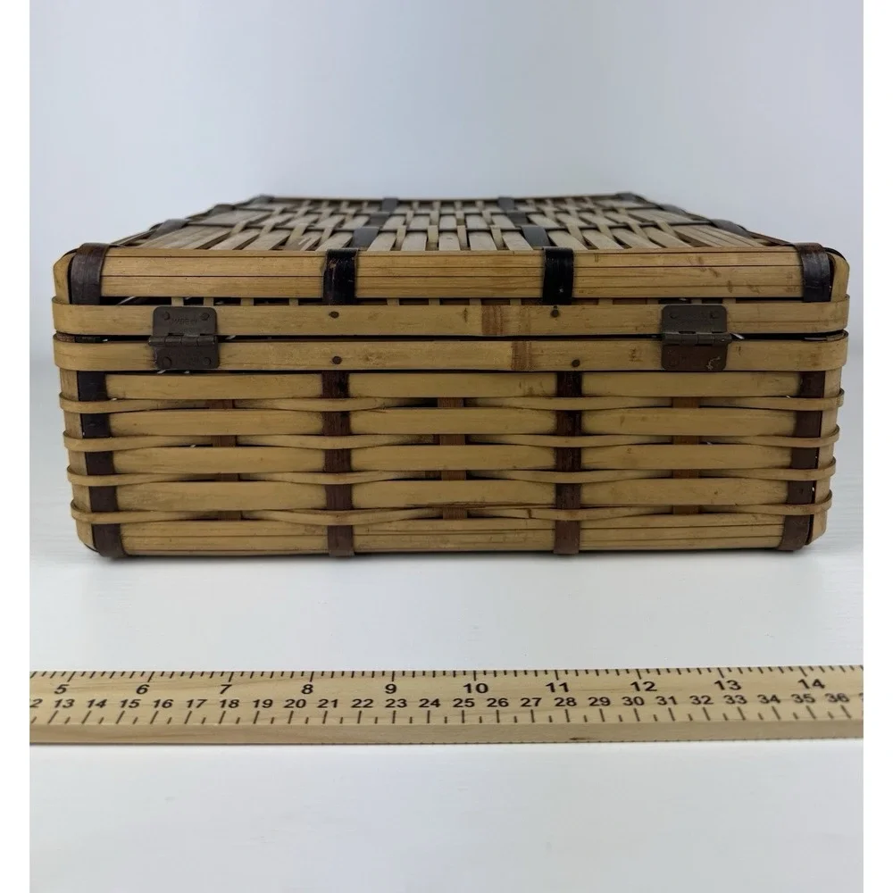Vintage Woven Picnic Basket Made In Occupied Japan Lid Hinged Decor 40's- 50's